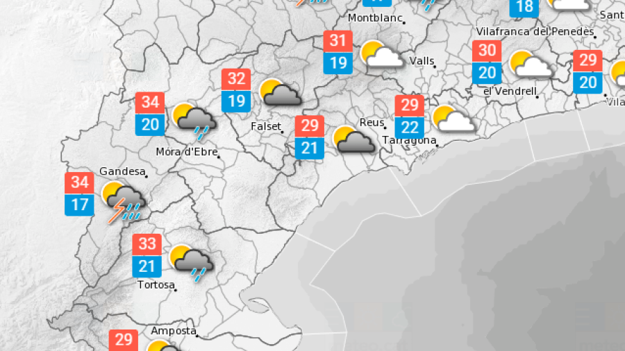 La previsió meteorològica a Tarragona per dimarts, 21 de juny. Foto: Meteocat