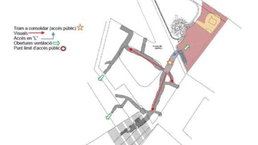 Mapa con la explicación de las obras en el refugio y sus accesos. Foto: Ajuntament de Constantí