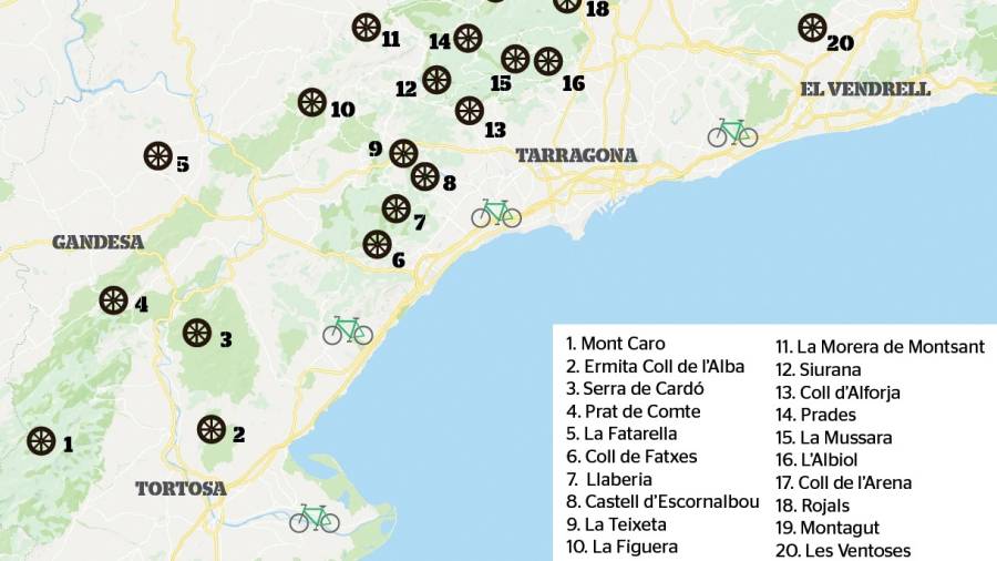 Mapa con las principales v&iacute;as ciclistas de Tarragona