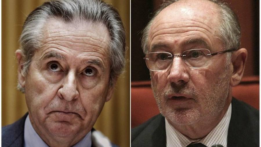 Los expresidentes de Caja Madrid, Miguel Blesa y Rodrido Rato, condenados hoy a prisión. Foto: EFE