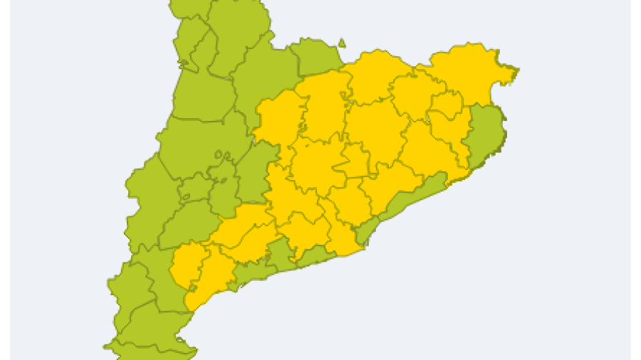 Las comarcas en amarillo, en alerta el martes. FOTO: Meteo.cat