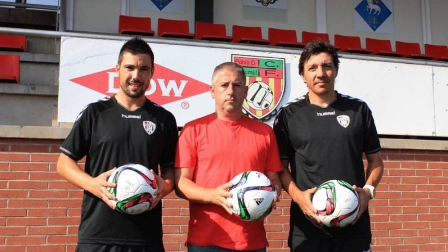 Raúl Tudela, Xavi Roch y Pablo Rotchen, los nuevos integrantes del cuerpo técnico. Foto: cf pobla mafumet