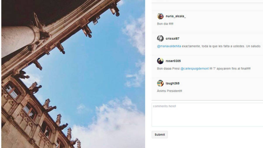 Esta es la imagen que ha colgado esta ma&ntilde;ana Carles Puigdemont en su cuenta de Instagram.