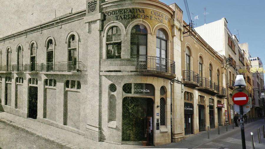 Una imagen de la cooperativa en sus inicios se funde con una foto del edificio en la actualidad. FOTO: Cedida/Pere Ferré