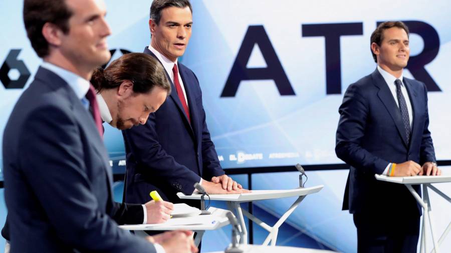 Pablo Casado, Pablo Iglesias, Pedro Sánchez y Albert Rivera, en el debate de Antena 3. FOTO: EFE