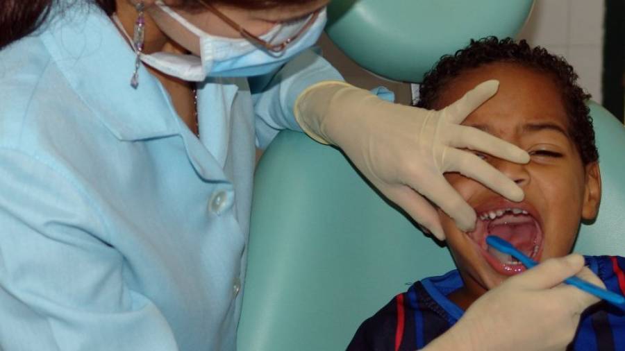 Una odontóloga explica a un niño cómo cepillarse. Sólo el 10% de los que se gradúa encuentran trabajo. Foto: DT