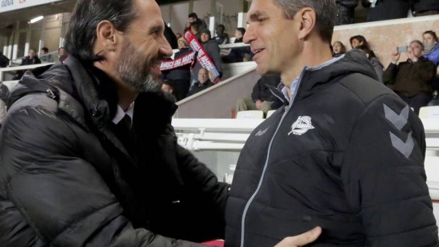 Moreno y Pellegrino se saludaron efusivamente antes del inicio del encuentro. Foto: Lluís Milián