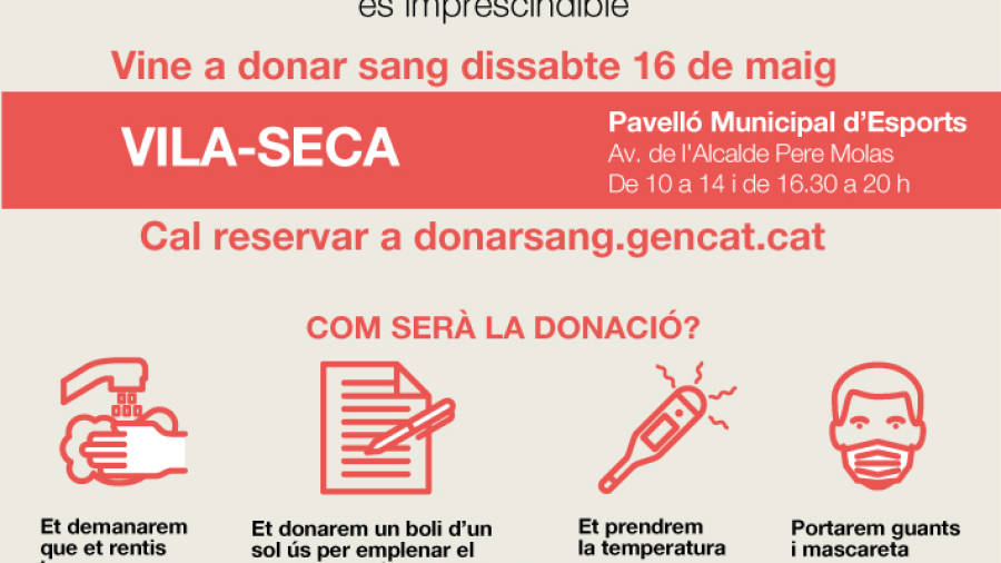 El 16 de maig, donació de sang al pavelló d’esports de Vila-seca