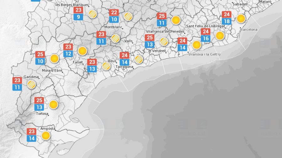 La predicció meteorològica d'aquest dijous a Tarragona. FONT: Meteo.cat