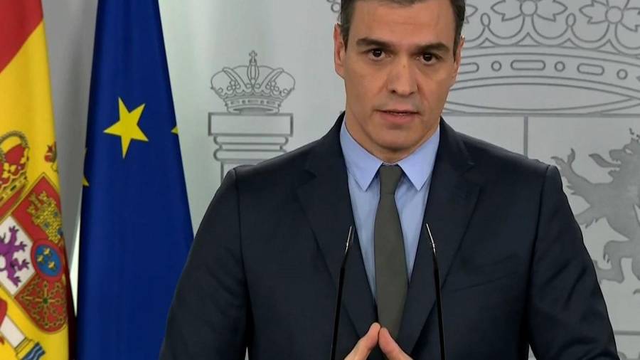 Captura de la señal de video de La Moncloa, de la comparecencia del presidente del Gobierno, Pedro Sánchez. Foto: EFE