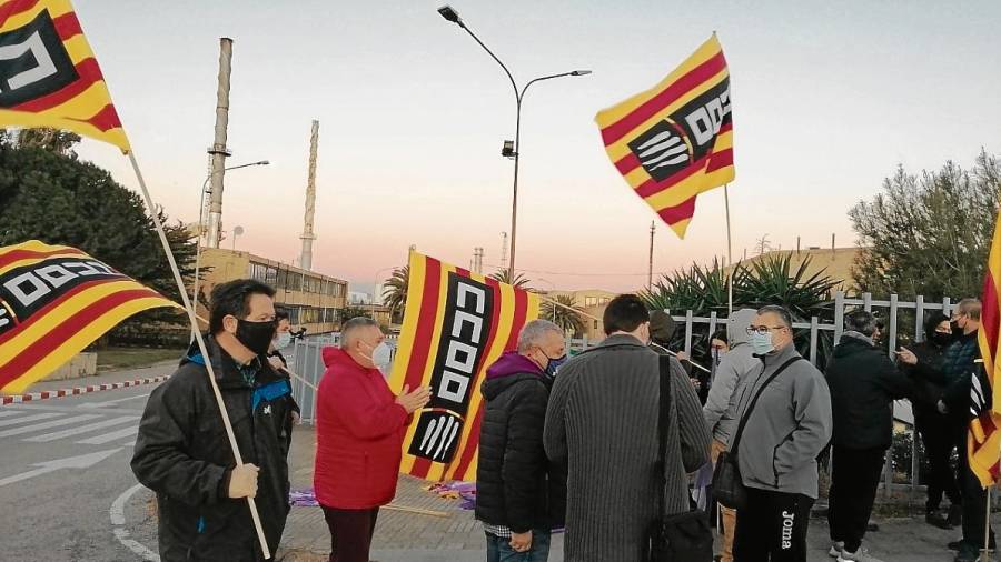 Imagen de la concentración que ayer llevaron a cabo los trabajadores de la empresa Iqoxe. FOTO: DT