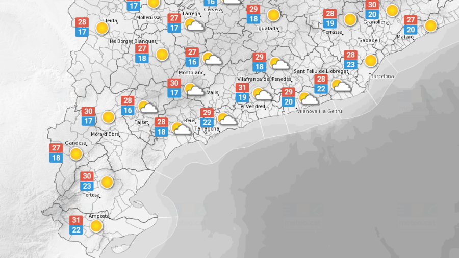 La predicció meteorològica d'aquest dimarts a Tarragona. FONT: Meteo.cat