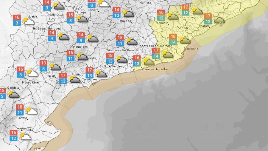 La previsió meteorològica d'aquest dijous, 11 de novembre. FOTO: Meteocat