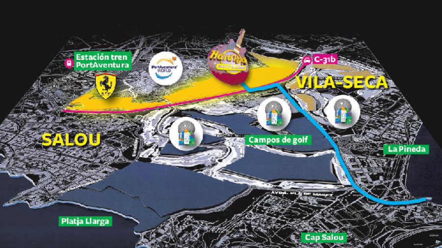 Fotomontaje de los terrenos que abarcará el proyecto de Hard Rock Entertainment World en el CRT de Vila-seca y Salou. FOTO: dt