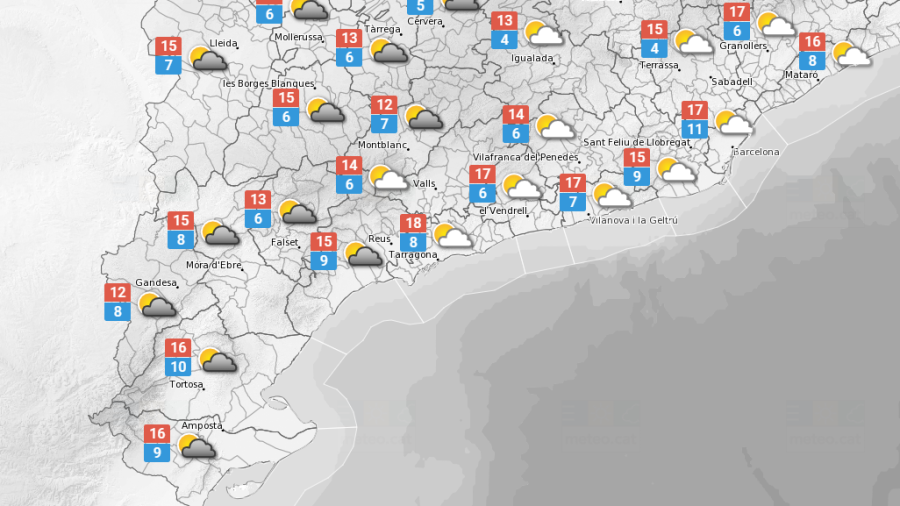 La predicció meteorològica d'aquest divendres al matí a Tarragona. FONT: Meteo.cat