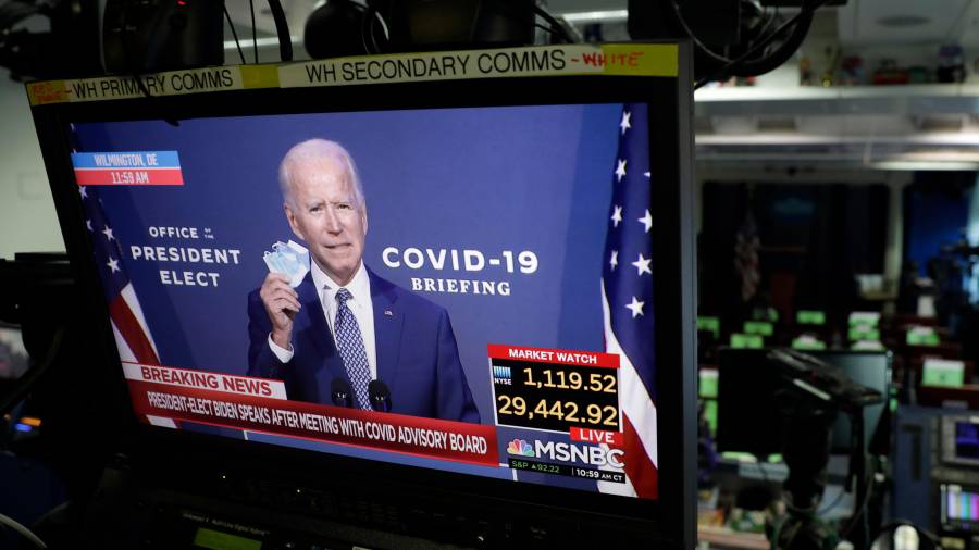El ganador de las eleciones, Joe Biden, durante una intervención retransmitida por televisión. FOTO: EFE