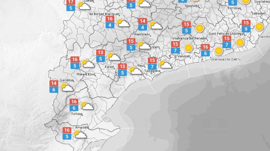La predicció meteorològica d'aquest diumenge a Tarragona. FONT: Meteo.cat