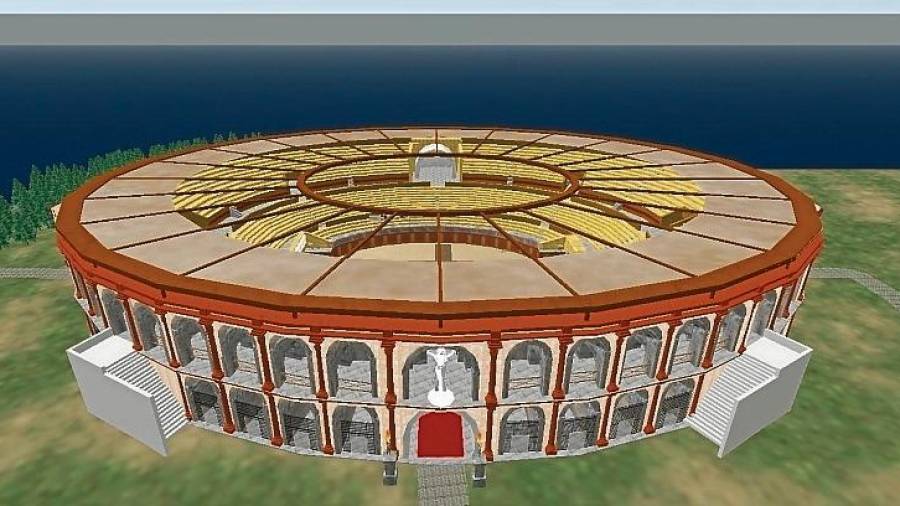 Imagen de la reconstrucción del Amfiteatre en 3D tal como sería en el siglo III D.C.