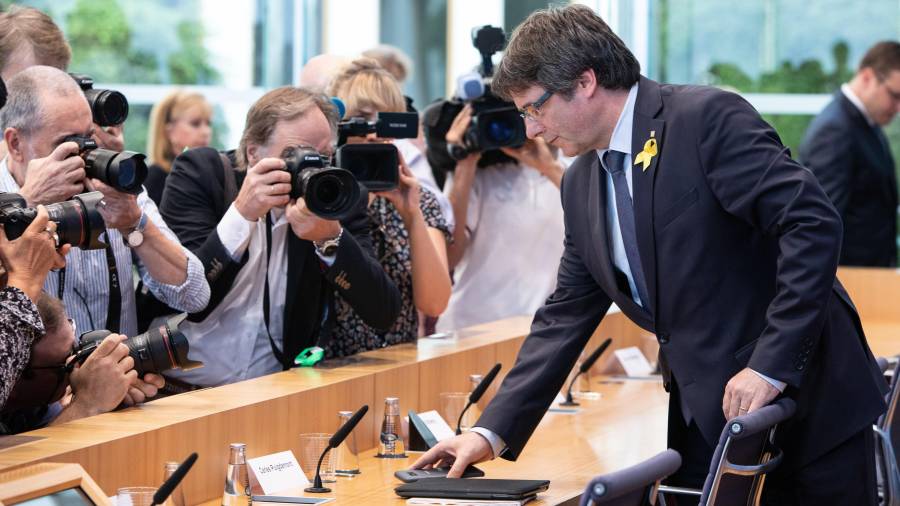 L'expresident català Carles Puigdemont a la seva arribada a una roda de premsa a Berlín (Alemanya) avui 25 de juliol de 2018