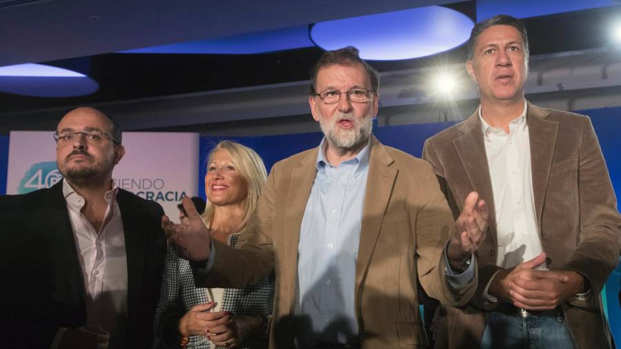 Mariano Rajoy en el acto de presentación oficial de Xavier García Albiol como candidato del PPC a la Generalitat. FOTO: EFE
