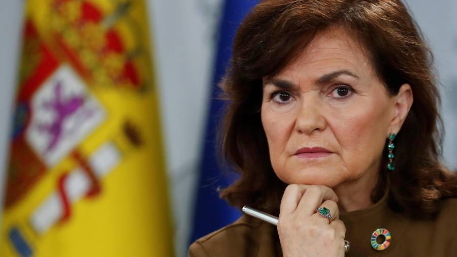 La ministra de la Presidencia, Carmen Calvo, anuncia la ruptura de negociaciones. EEFE
