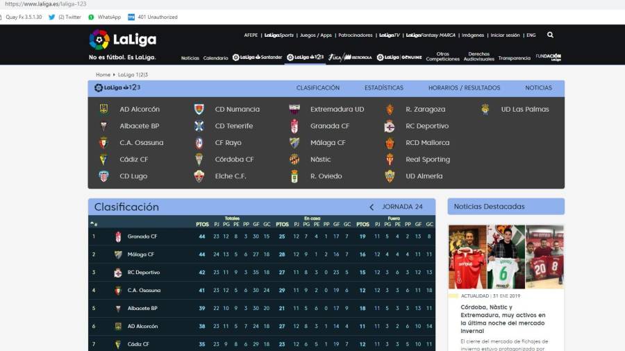 El CF Reus ha desaparecido ya en el apartado de equipos de la página web de LaLiga. FOTO. DT