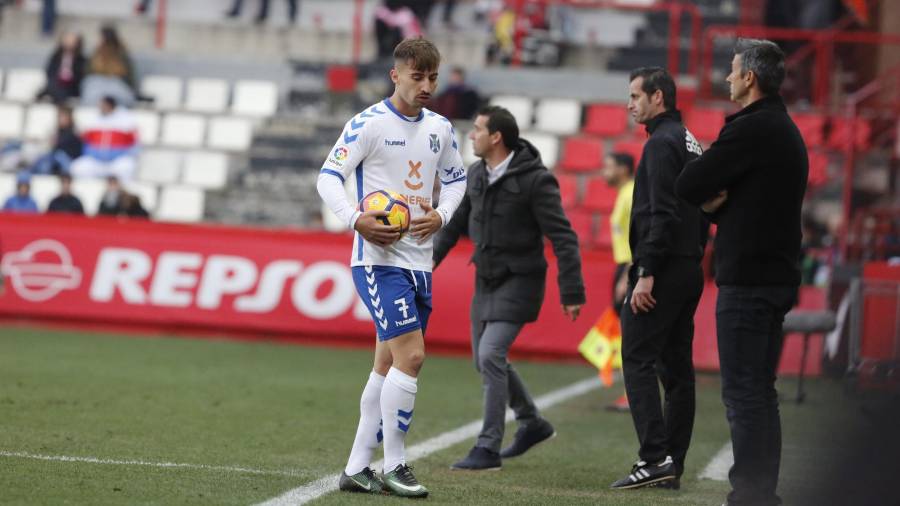 Omar Perdomo salió como suplente en el encuentro que disputaron Nàstic y Tenerife en el Nou Estadi. Foto: Pere Ferré
