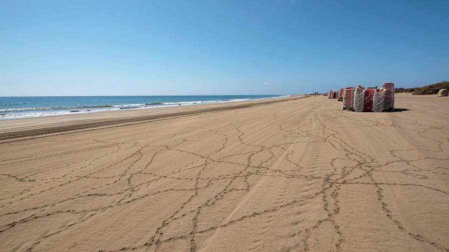 Imagen de la playa de Maspalomas, en Gran Canaria, vacía. EFE