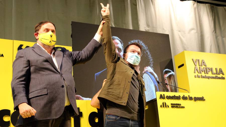 Oriol Junqueras y Pere Aragonés durante un acto de campaña. FOTO: ACN