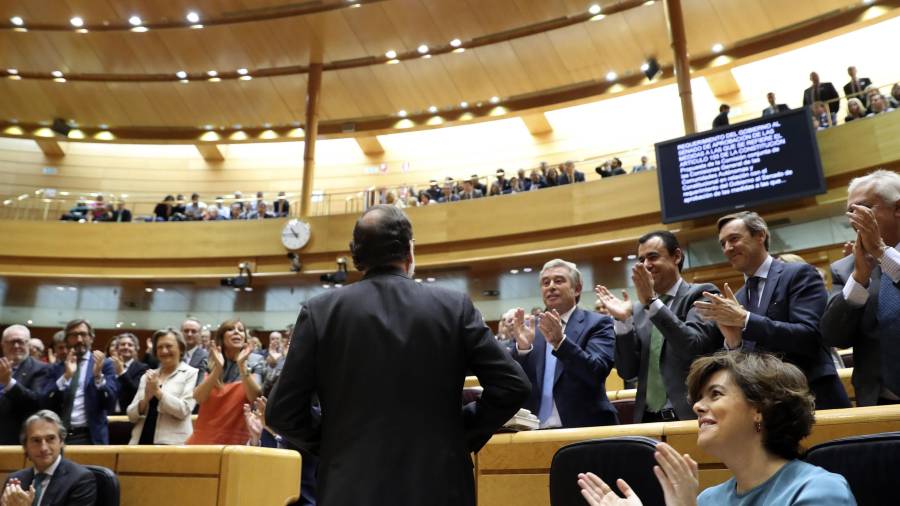 Mariano Rajoy al acabar la seva intervenció en el Ple extraordinari