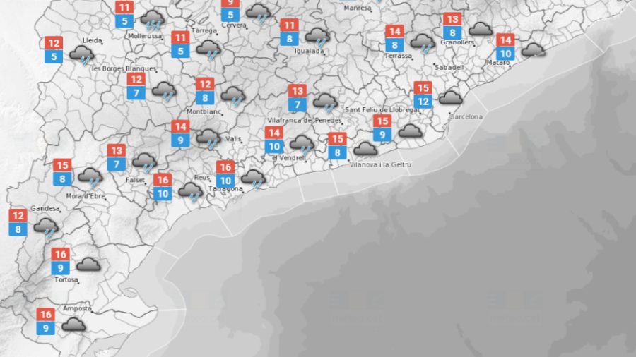 La predicció meteorològica d'aquest diumenge a Tarragona. FONT: Meteo.cat
