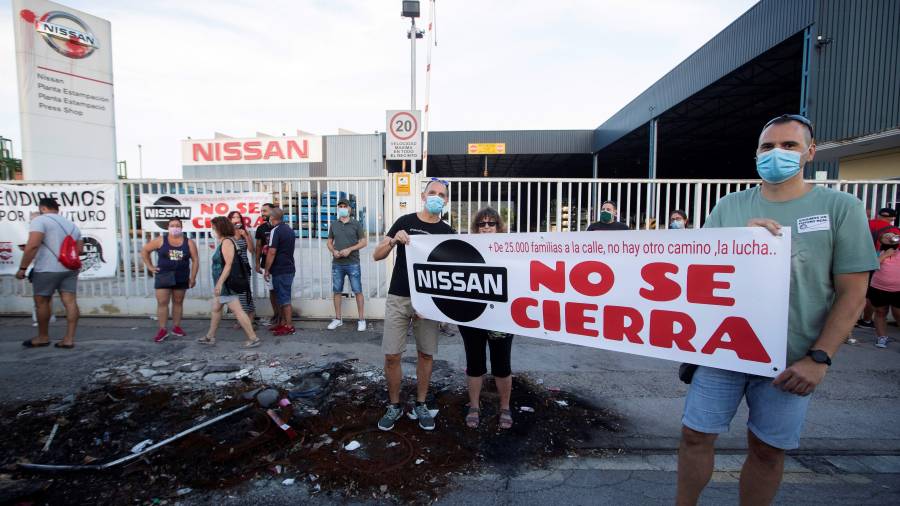Protesta de los trabajadores de Nissan en Montcada, el 10 de julio. Foto: Marta Pérez / Efe