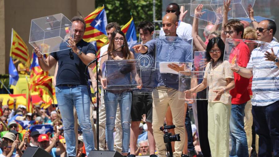 El exentrenador del Barça Pep Guardiola lideró el acto de apoyo al referéndum el pasado 11 de junio. Foto: ACN