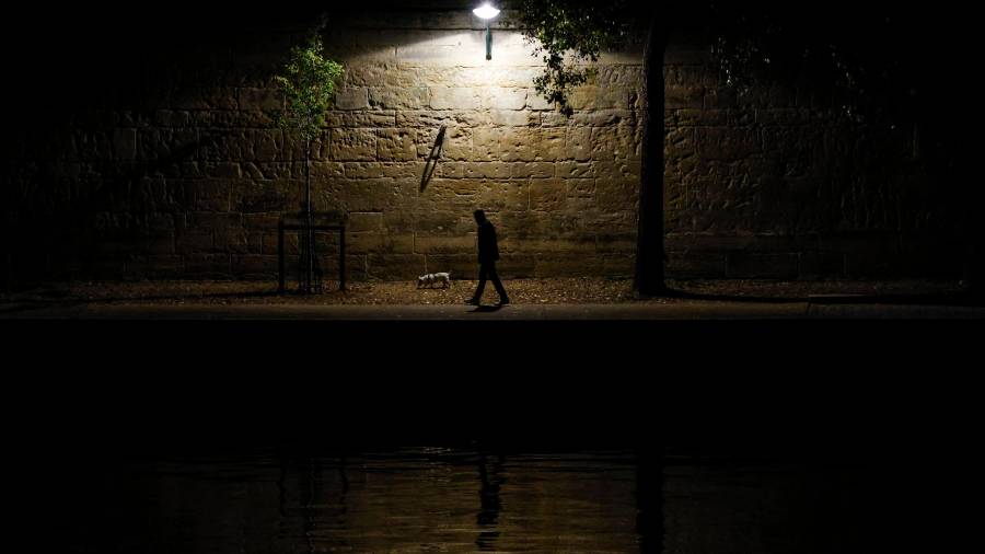 Imagen de un hombre paseando a su perro de noche. EFE