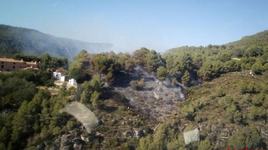 La zona afectada pel foc de Querol. Foto: Bombers de la Generalitat