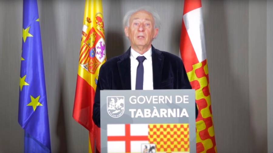 Boadella en el vídeo del discurso como presidente de Tabarnia al exilio.