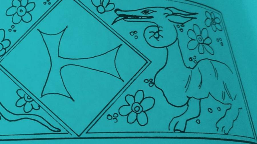 La víbria o au drac en una biga de la catedral. Foto: Imatge extreta d’Embigats goticomudèixars al Tarragonès, d’Isabel Companys i Núria Montardit, Diputació de Tarragona.