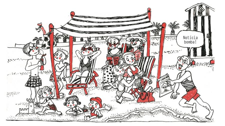Pilarín Bayés estiuejava amb la família a la platja de Salou. il·lustració: pilarín bayés