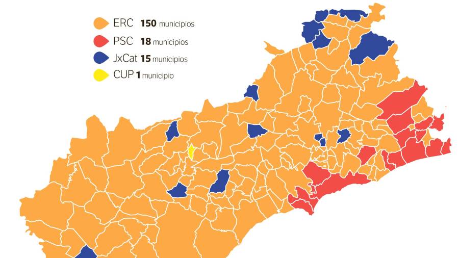 El mapa de victorias de partidos por municipios en la provincia de estas elecciones generales del 10-N