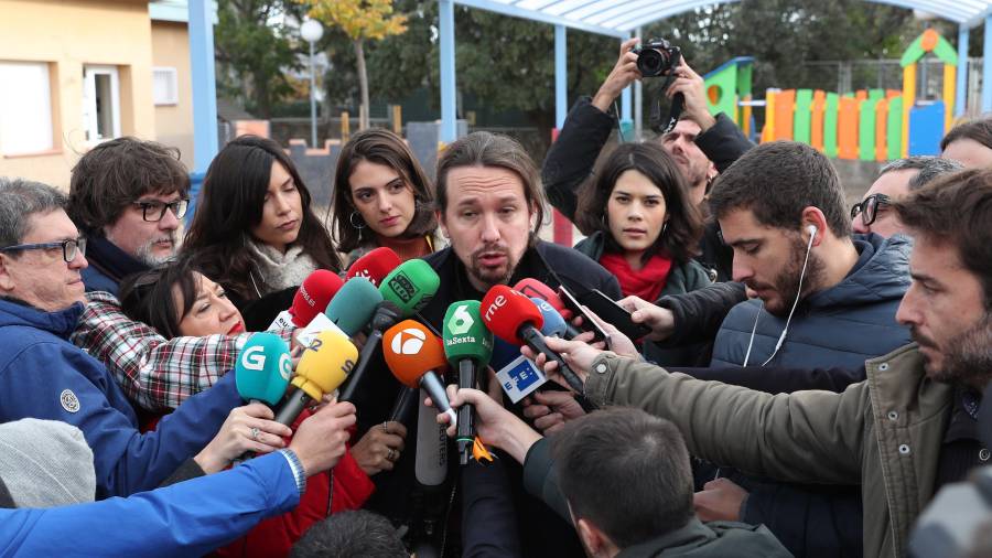 Pablo Iglesias (Unidas Podemos) atendiendo a los medios de comunicación. FOTO: EFE