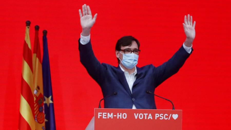 Salvador Illa (PSC), tras ganar las elecciones al Parlament de Catalunya el pasado 14 de febrero. FOTO: EFE