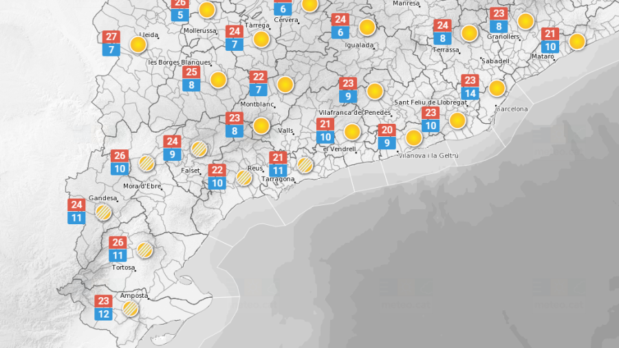 La predicció meteorològica d'aquest dimartsa Tarragona. FONT: Meteo.cat