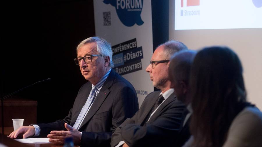 Jean-Claude Juncker, president de la Comissió Europea, durant la seva intervenció a la Universitat d’Estrasburg. FOTO: ACN