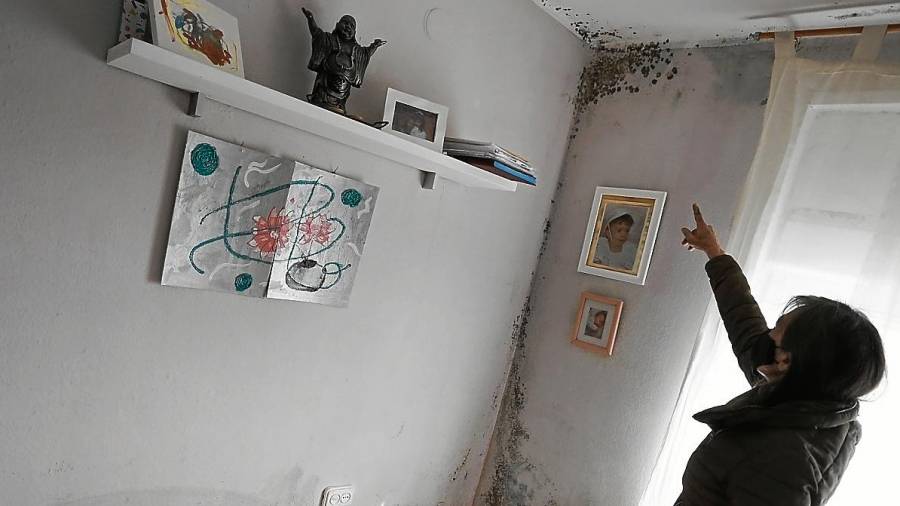 María Isabel Barrionuevo, mostrando las humedades en su casa. FOTO: Pere Ferré
