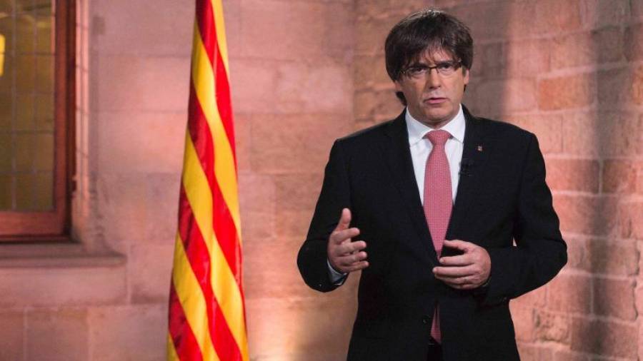 Imagen de archivo del presidente de la Generalitat cesado durante su discurso por la Diada. FOTO: ACN