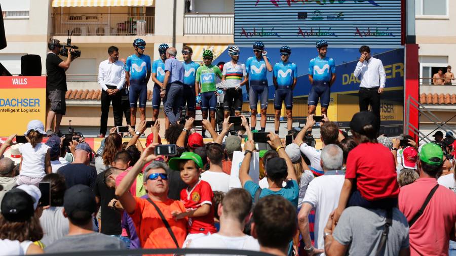 El Movistar Team, con Valverde en el centro. Foto: Pere Ferr&eacute;