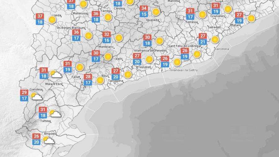 La predicció meteorològica d'aquest dimarts a Tarragona. FONT: Meteo.cat