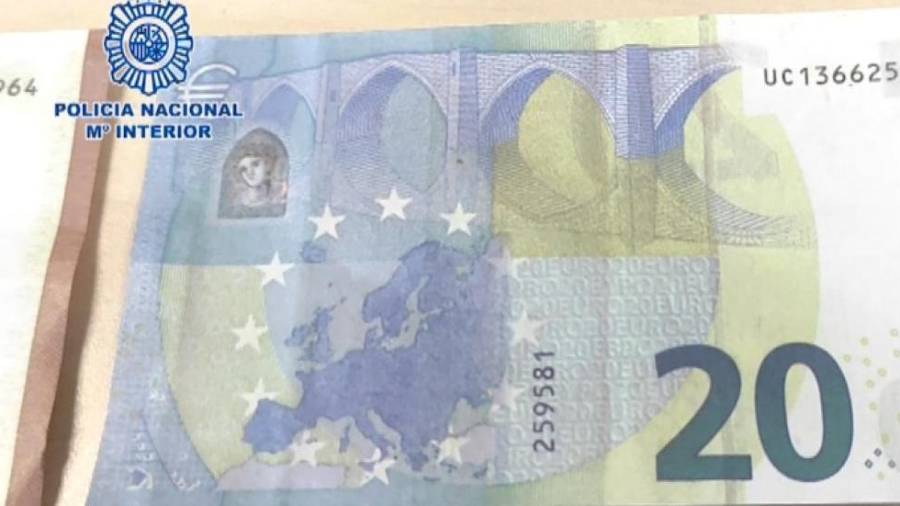 Un billete de 20 euros falso. POLICÍA NACIONAL