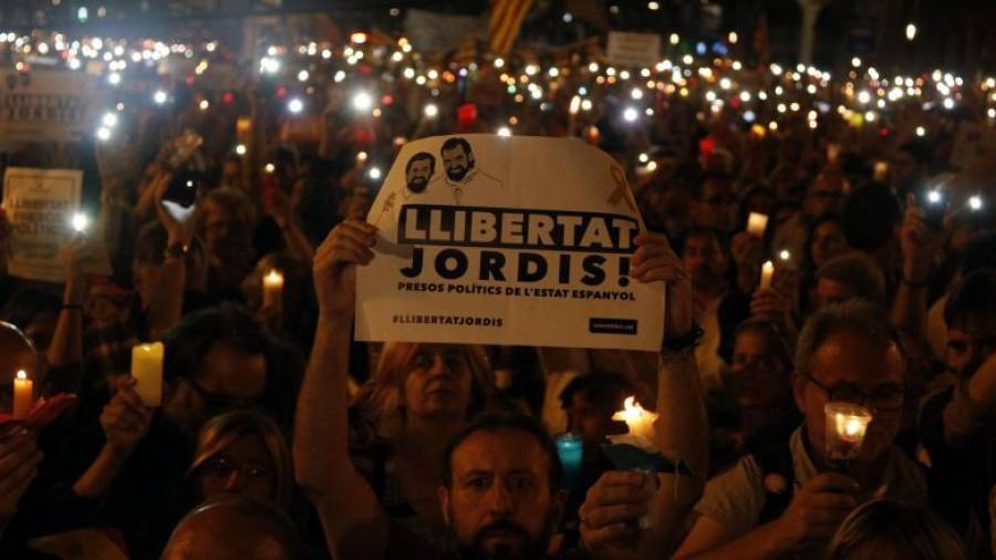 Imatge d'una de les manifestacions per demanar la llibertat dels Jordis a Barcelona. FOTO: ACN