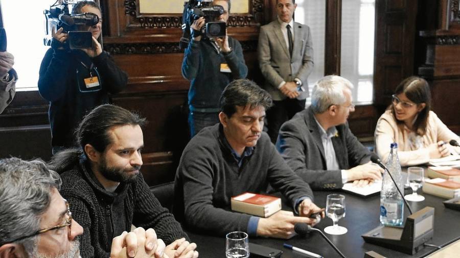 Imatge de la Junta de Portaveus que es va dur a terme ahir al matí amb la Mesa del Parlament de Catalunya. FOTO: acn
